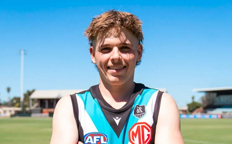 Port Adelaide youngster Hugh Jackson after being drafted with pick No.55. Picture: portadelaidefc.com.au